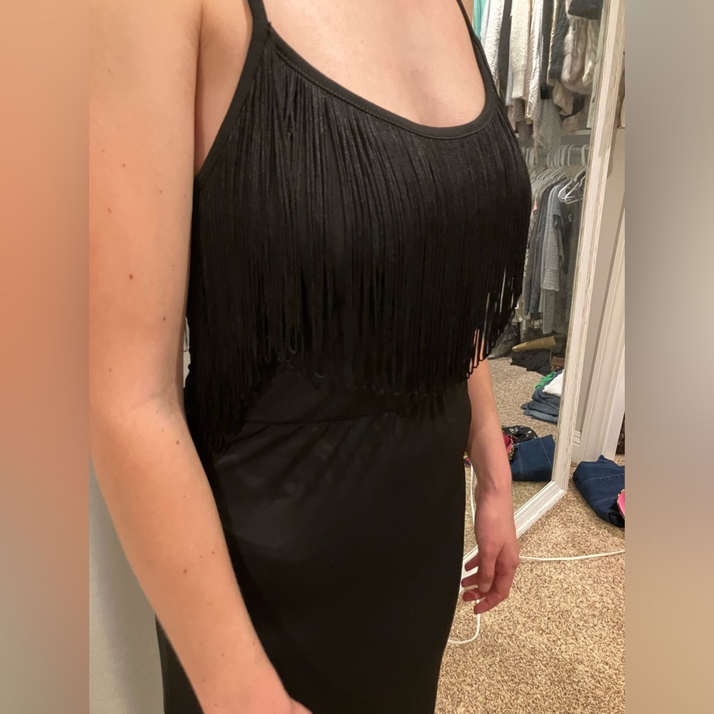 BCBGeneration  NWOT Black Fringe Maxi Dress